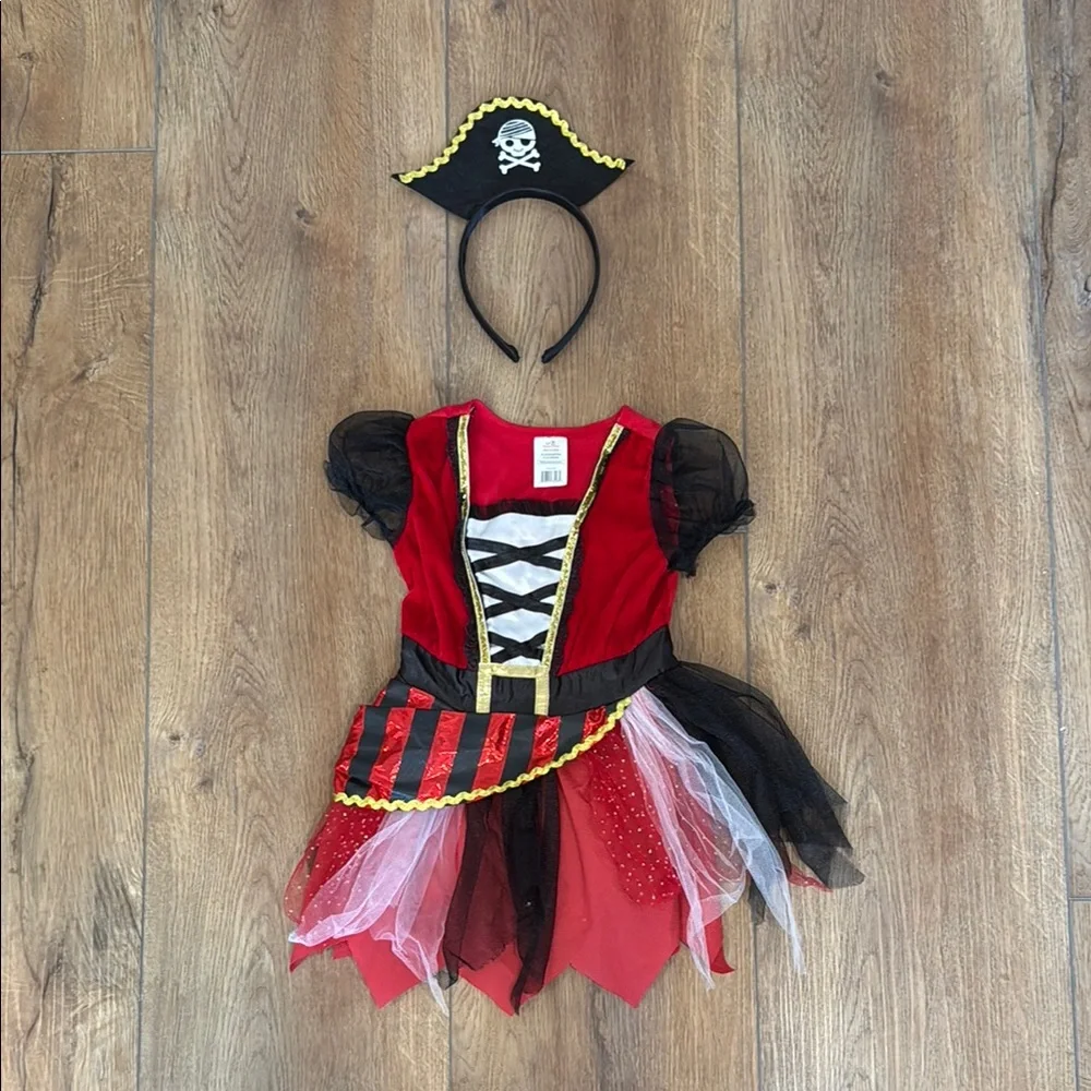 Red & Black Pirate Costume with Skull Headband 6-12 months
